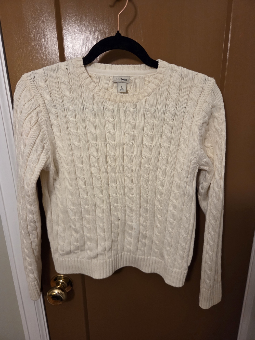L.L. Bean Cream Cable Knit Crewneck Sweater